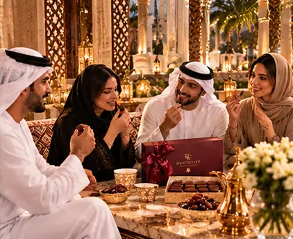 Family and friends sharing Remycliff chocolates in a majlis